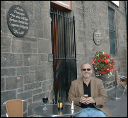 Maxie outside Maxies bar in Edinburgh